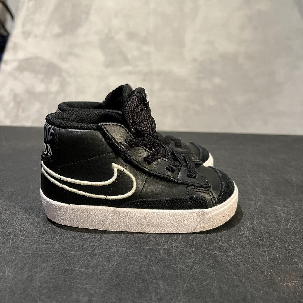 Nike Blazer Mid '77 Shoes Toddler Size 7C Black Leather Boys High Top DJ0268-001